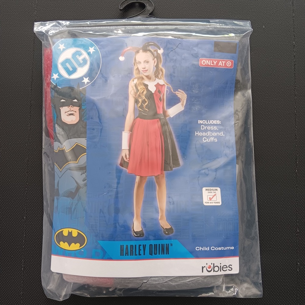 DC Comics HARLEY QUINN Dress Girls Halloween Costume Size Medium (7-8) Rubies
